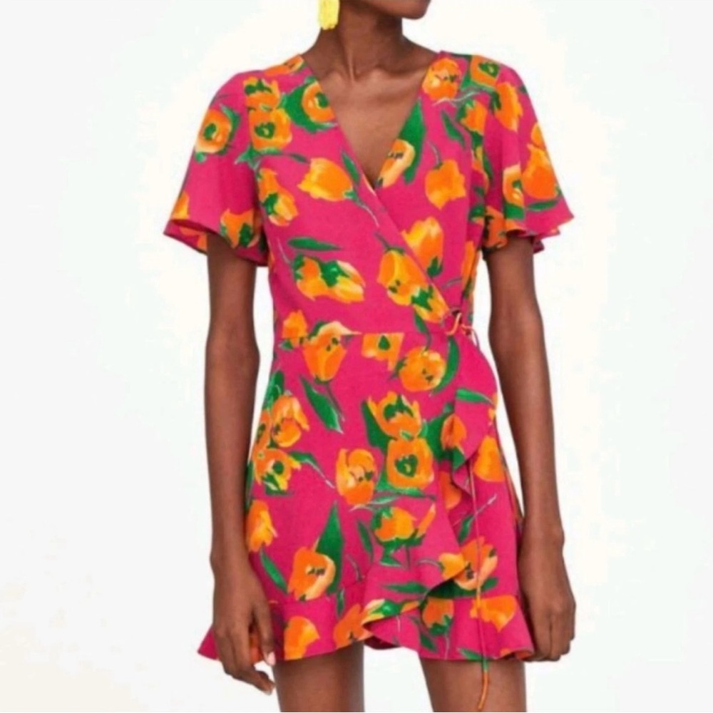 ZARA ruffled floral wrap romper Skort sz XS